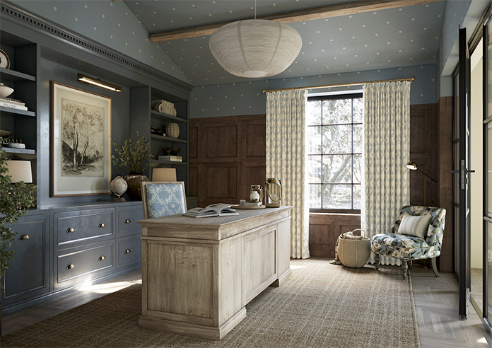 Trellis Prints, Vine and Bloom Romsey Raffs Blue - Made to Measure Curtains - Image 7